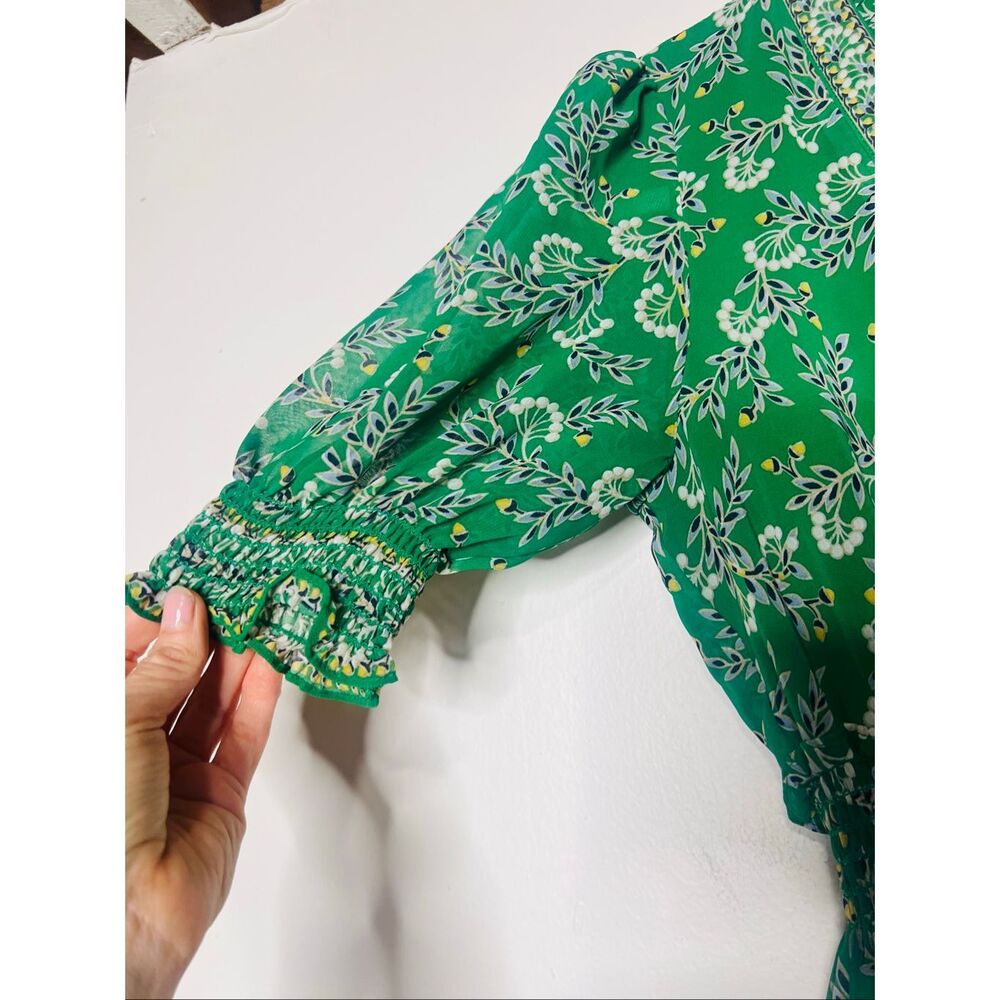 Max Studio Green Floral Peasant Maxi Dress Sz S - Picture 5 of 10